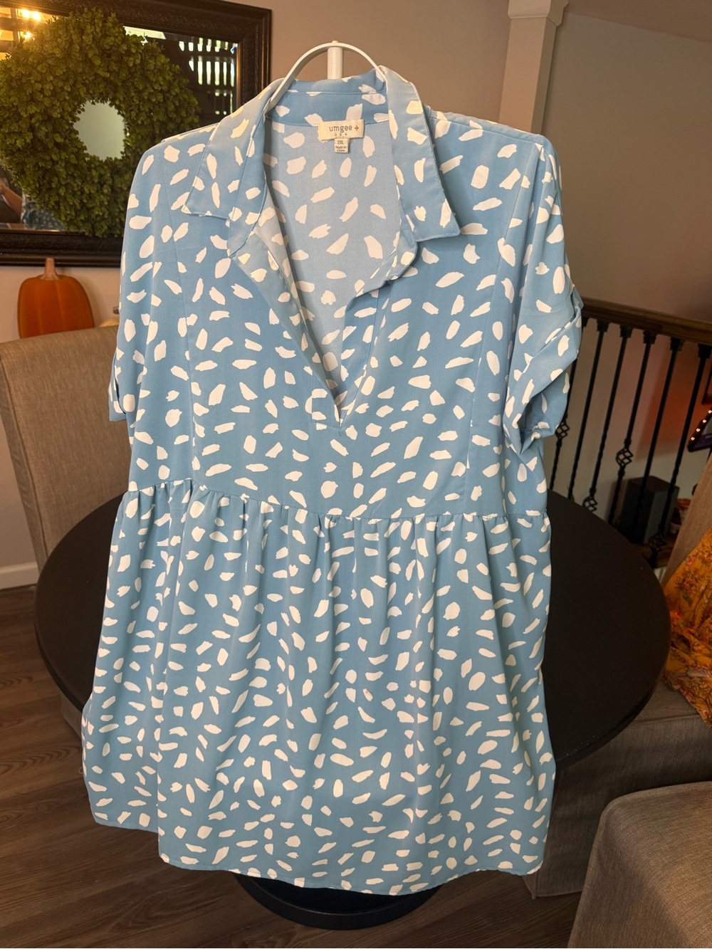 Umgee Blue and White Printed Casual Kids Dress